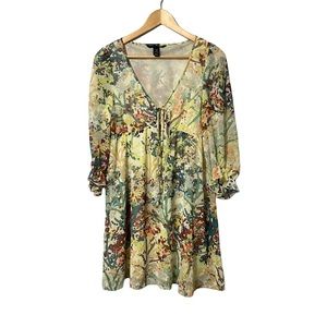 H&M Multi-Coloured Floral Splatter Dress / Poly Chiffon, 3/4 Long Sleeve, Size 8